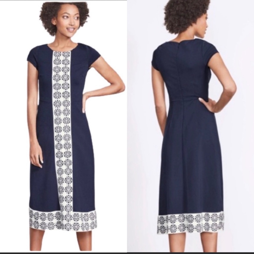 Boden Fredericka Ponte Blue White Floral Midi Dress Size 12, like new